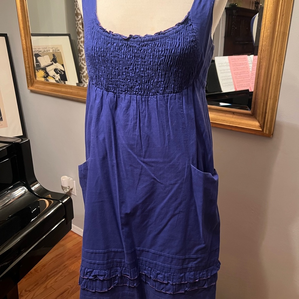 Blue Sleeveless Dress with Pockets